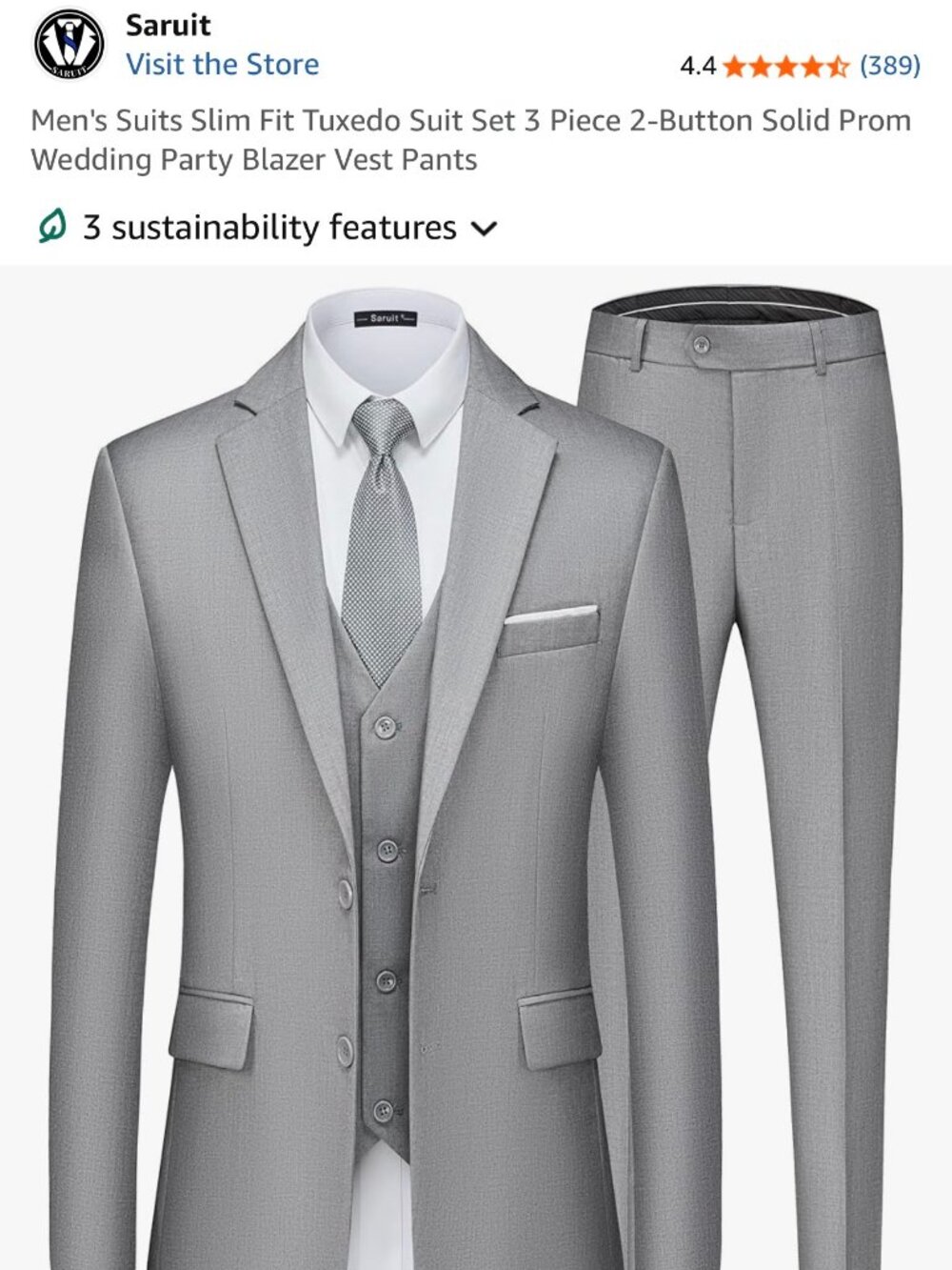 Men's Suit Slim Fit Tuxedo Suit Set 3 Piece